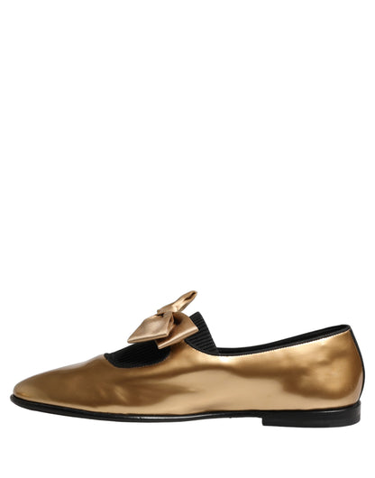 Dolce & Gabbana Metallic Gold Leather Flats Loafers Shoes