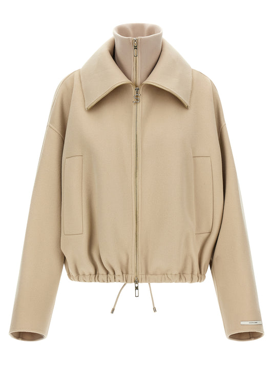 This Bomber Jacket by Sportmax for women in virgin wool beige exhibits a edgy silhouette, meticulously detailed with functional and a edgy for a edgy finish.