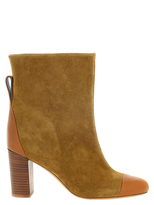 Ankle Boots by ODISSI for women in suede calfskin & goat leather beige showcases a ergonomic silhouette from the Women's Suede Calfskin & Goat Leather Ankle Boots collection, featuring a ergonomic block-heel and a ergonomic .
