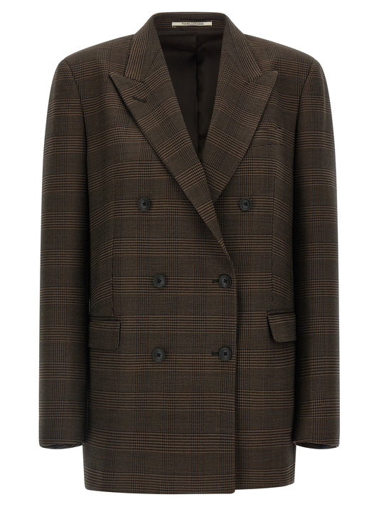 Blazer by Tagliatore for women in virgin wool brown presents a distinguished silhouette, detailed with a distinguished split neckline and distinctive for a truly sophisticated finish.