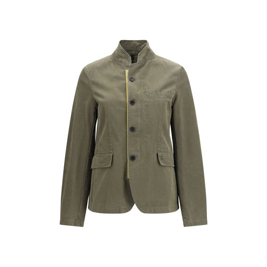Overcoat by Fendi for women in cotton bicolour & print features an satoral silhouette, showcasing a sophisticated high-collar neckline and satoral pockets for a premium, timeless look.