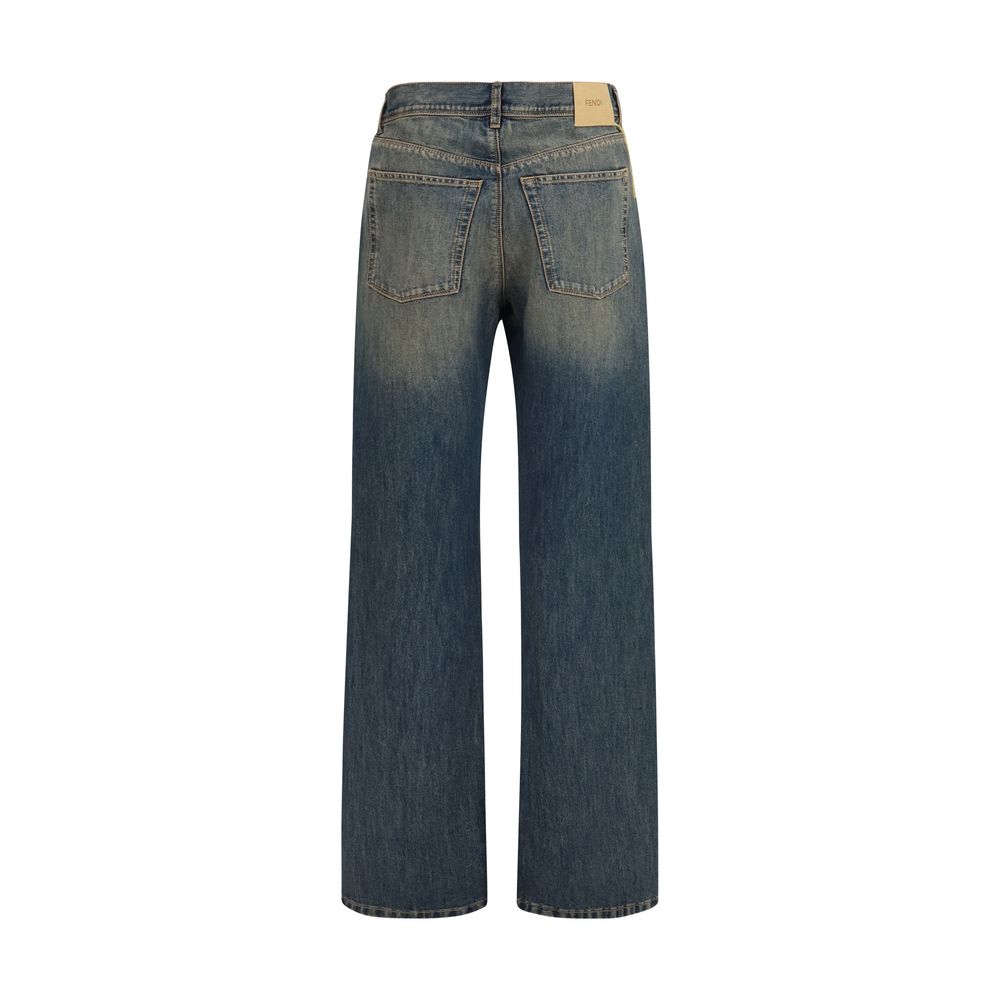 Fendi Women's Regular Fit Cotton Denim Jeans - Blue Natural Yellow