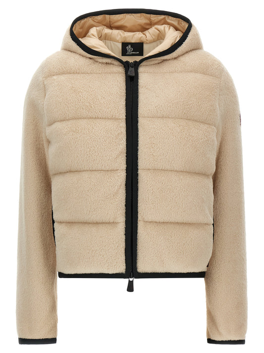 Sweatshirt Hoodie by Moncler Grenoble for women in stretch polyester beige showcases a city-ready silhouette, artfully detailed with a signature hooded neckline and for a city-ready finish.