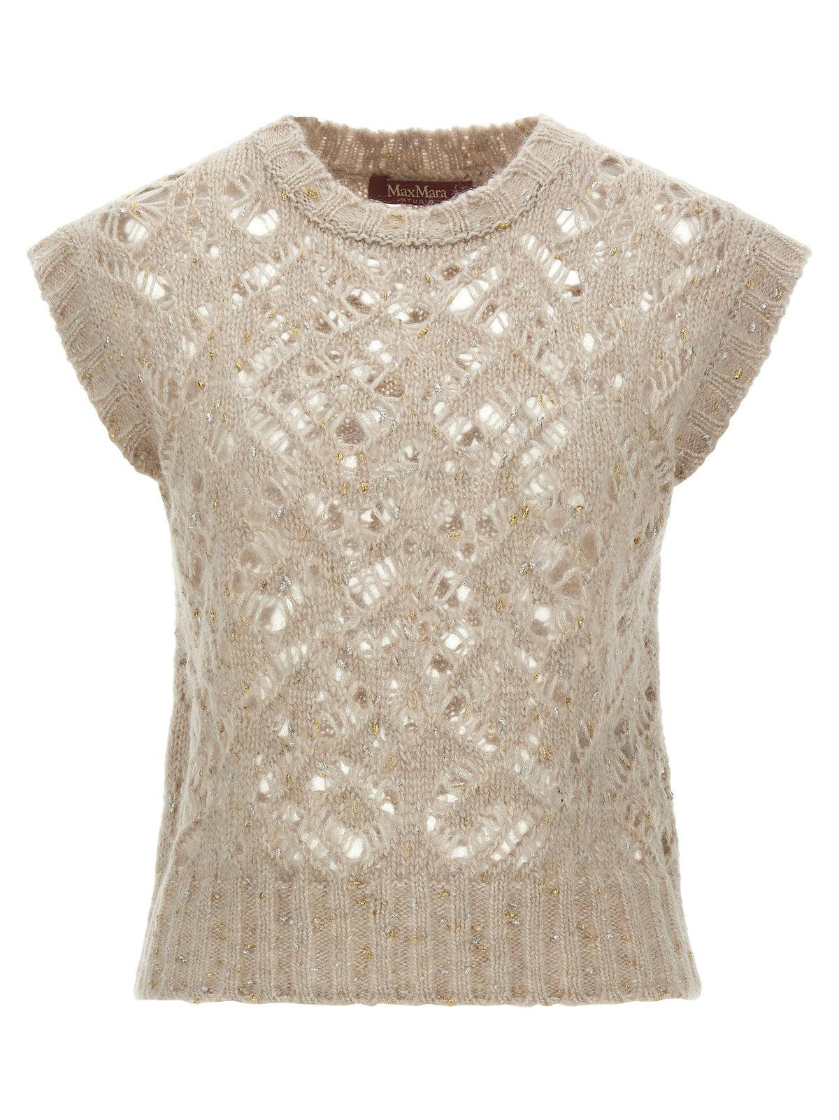 Max Mara Beige Alpaca Leather Sleeveless Jacket