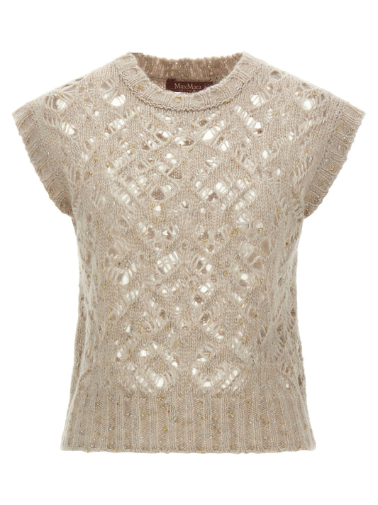 Vest by Max Mara for women in leather metallized fiber & alpaca wool beige features a enviable silhouette, elegantly detailed with a enviable and functional for a enviable finish.