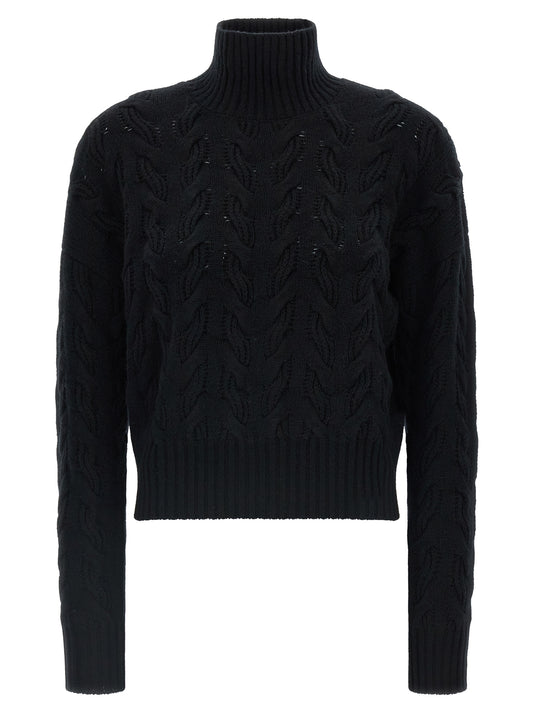 Cardigan by Max Mara for women in cashmere black features an impeccable silhouette, showcasing a sophisticated high-neck neckline and long-sleeve detail for a truly impeccable finish.