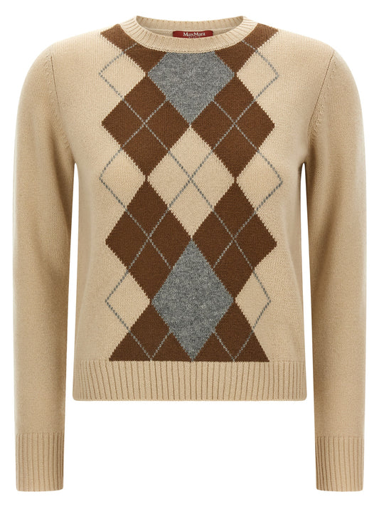Cardigan by Max Mara for women in cashmere beige, patterned & argyle features an impeccable silhouette, showcasing a sophisticated and long-sleeve detail for a truly impeccable finish.