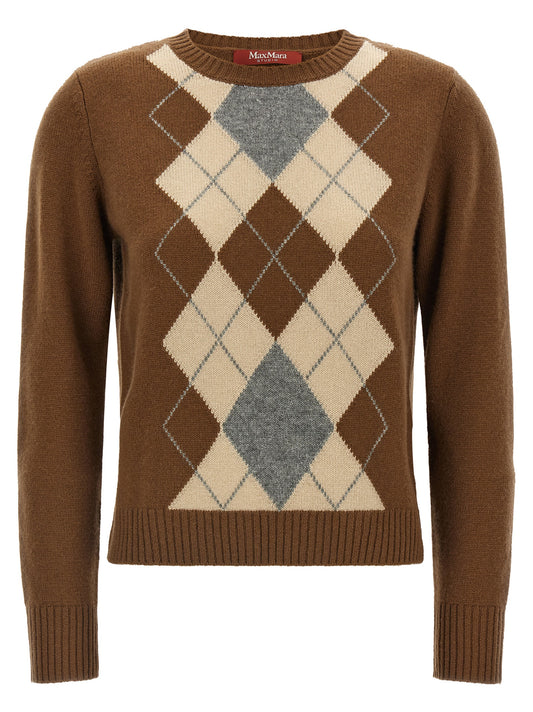 Cardigan by Max Mara for women in cashmere beige, brown, gray, patterned & argyle features an crisp silhouette, showcasing a sophisticated and detail for a truly crisp finish.