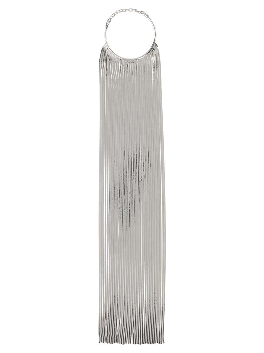 Necklace by Sportmax for women in polyamide & virgin wool and silver & signature showcases a radiant silhouette, artfully capturing the elegance of Women's Silver Necklace through its intricate chain necklace design.