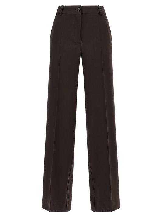 Trousers by P.A.R.O.S.H. for women in virgin wool brown features an on trend silhouette, showcasing a sophisticated flared with a long and for an on trend finish.