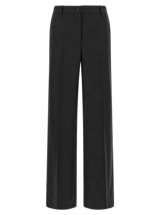 Trousers by P.A.R.O.S.H. for women in virgin wool dark-gray & gray features an sartorial silhouette, showcasing a precise wide and long with a sartorial for a refined look.