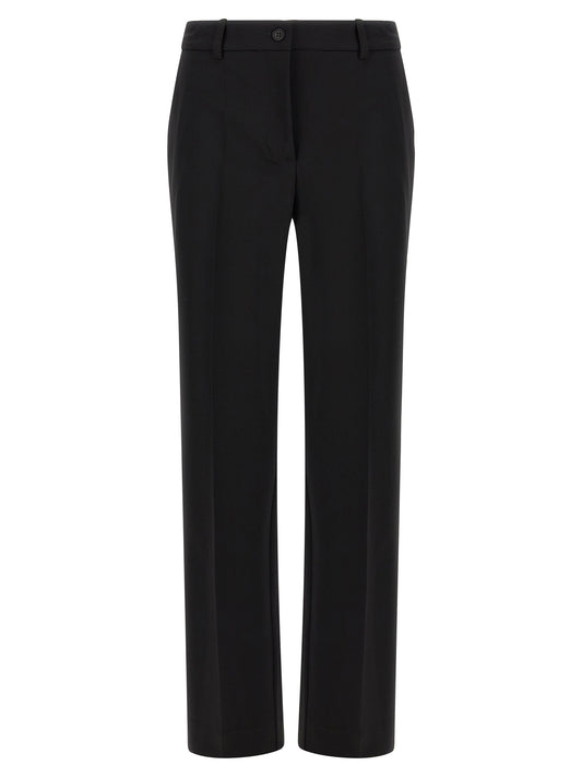 Trousers by P.A.R.O.S.H. for women in virgin wool black presents a perennial silhouette, meticulously tailored with a cut, long finish, and an elegant .