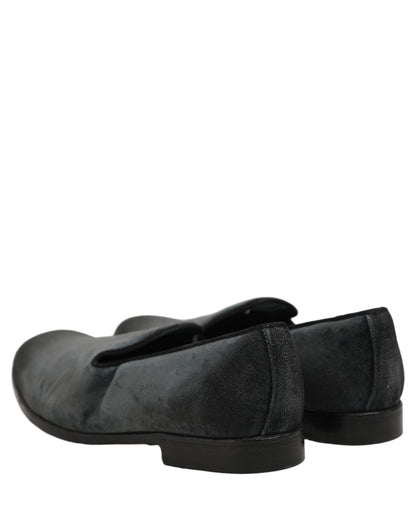 Dolce & Gabbana Blue Suede Slip On Men Slippers Loafers Shoes