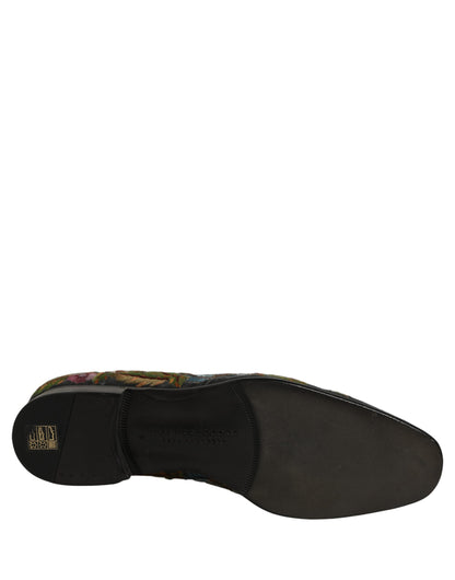 Dolce & Gabbana Black Velvet Floral Embroidery Loafers Shoes