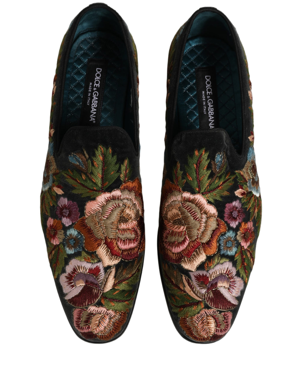 Dolce & Gabbana Black Velvet Floral Embroidery Loafers Shoes