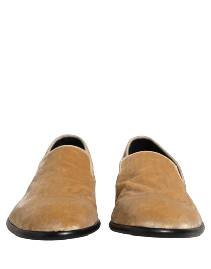 Dolce & Gabbana Beige Suede Slip On Slippers Loafers Shoes