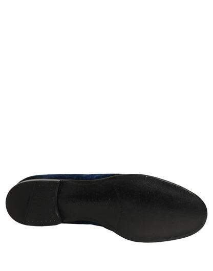 Dolce & Gabbana Blue Suede Slip On Men Slippers Loafers Shoes
