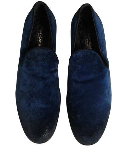 Dolce & Gabbana Blue Suede Slip On Men Slippers Loafers Shoes
