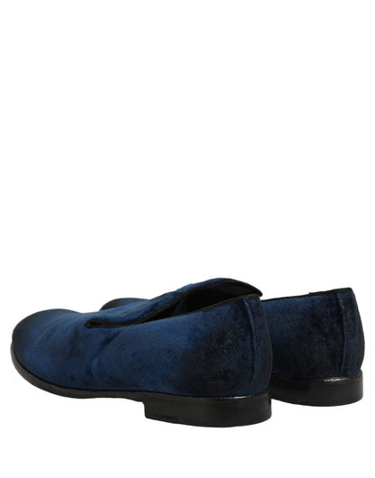 Dolce & Gabbana Blue Suede Slip On Men Slippers Loafers Shoes
