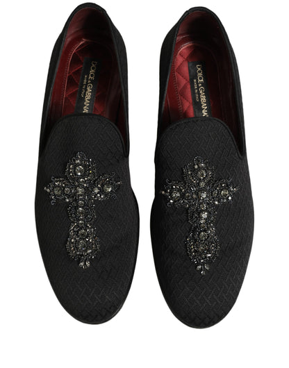 Dolce & Gabbana Black Suede Cross Slip On Men Loafers Shoes