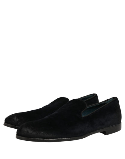Dolce & Gabbana Black Suede Slip On Slippers Loafers Shoes