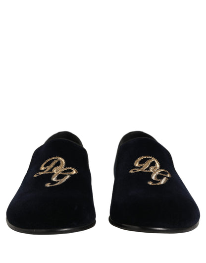 Dolce & Gabbana Black Suede DG Logo Slippers Men Loafers Shoes