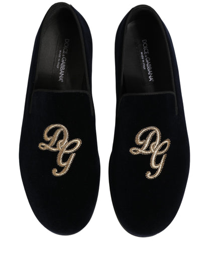 Dolce & Gabbana Black Suede DG Logo Slippers Men Loafers Shoes