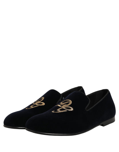 Dolce & Gabbana Black Suede DG Logo Slippers Men Loafers Shoes