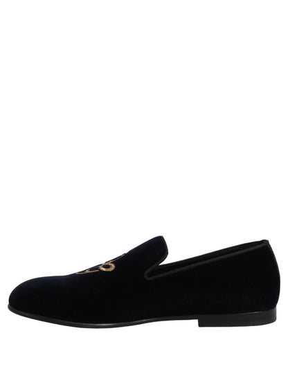 Dolce & Gabbana Black Suede DG Logo Slippers Men Loafers Shoes