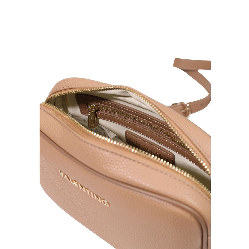 Medium Crossbody Handbag by Mario Valentino for women in polyethylene & polyurethane beige features a signature silhouette, showcasing a secure zipper and signature with versatile crossbody-strap, shoulder-strap & adjustable-strap for a sophisticated look.
