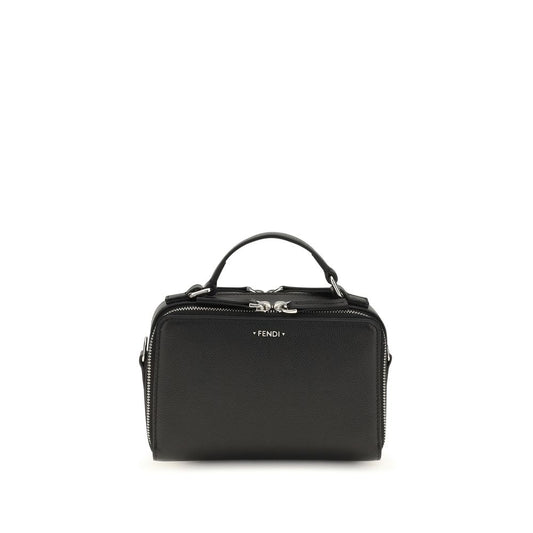 Small Crossbody Oval Shoulder Bag by Fendi for men in bos taurus calfskin leather & palladium black, palladium & signature features an effortlessly chic silhouette with a secure zipper, ample built-in-compartments & cardholder, and versatile crossbody-strap, shoulder-strap & adjustable-strap for effortlessly chic everyday luxury.