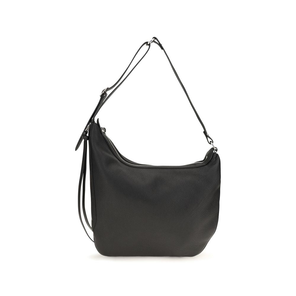 Small Shoulder Crescent Hobo Bag by Fendi for men in bos taurus calf leather & palladium black & palladium presents a versatile silhouette, showcasing a secure zipper and versatile with versatile shoulder-strap & adjustable-strap for a sophisticated look.