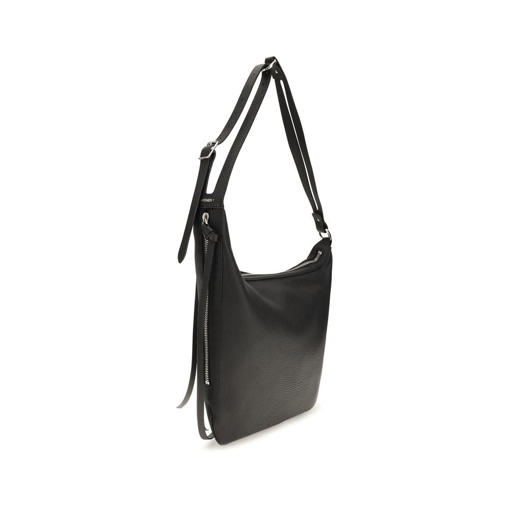 Small Shoulder Crescent Hobo Bag by Fendi for men in bos taurus calf leather & palladium black & palladium features a distinguished silhouette, showcasing a secure zipper and distinguished with versatile shoulder-strap & adjustable-strap for a distinguished finish.