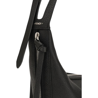 Small Shoulder Crescent Hobo Bag by Fendi for men in bos taurus calf leather & palladium black & palladium showcases a enviable silhouette, artfully detailed with a secure zipper, organized , and versatile shoulder-strap & adjustable-strap for a enviable look.