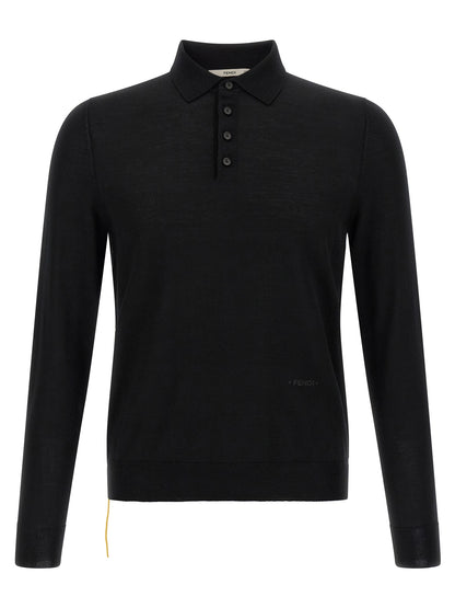Fendi Black Virgin Wool Polo Shirt
