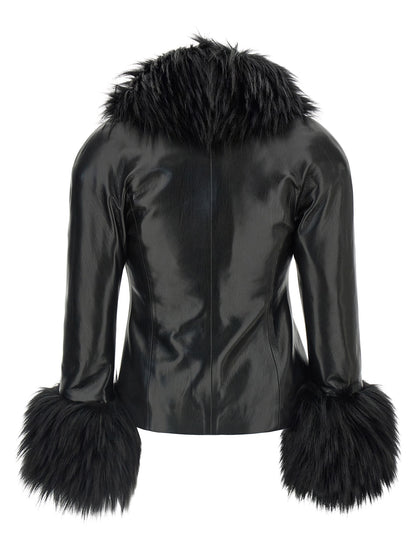The Andamane Black Polyester Leather Jacket