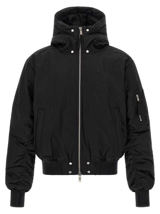 Hooded Bomber Jacket by Thom Krom for men in cotton canvas black features an on trend silhouette, showcasing refined pockets & hooded and a sophisticated hooded neckline for a truly on trend finish.