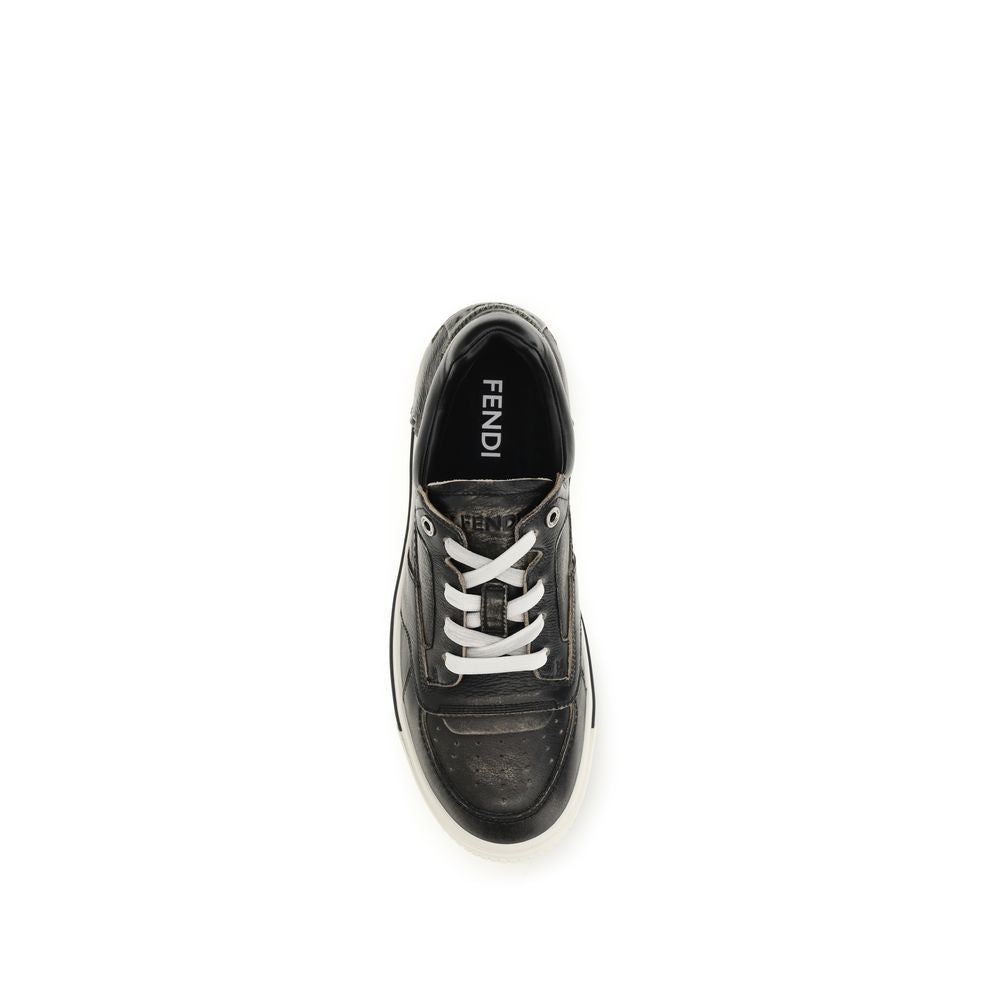Fendi Black Calf Leather Bos Taurus Low Top Sneakers