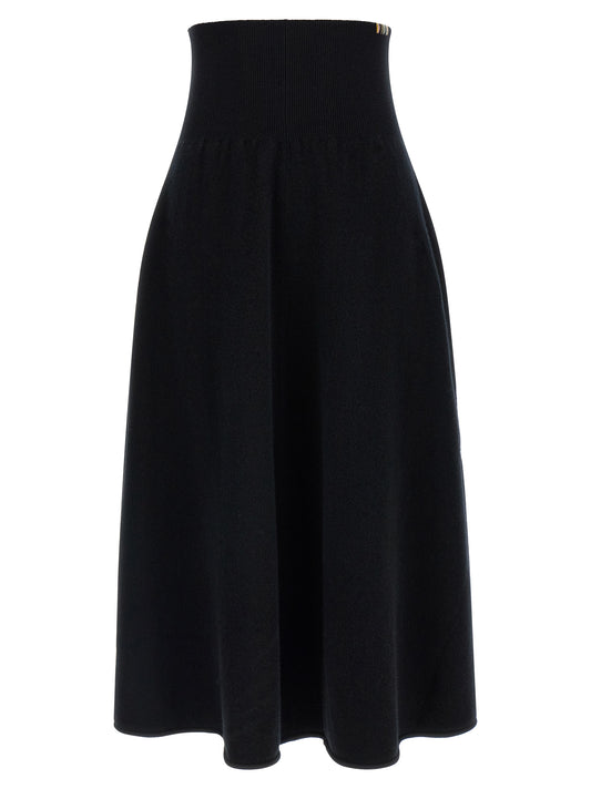 Skirt by Extreme Cashmere for women in cashmere nylon & elastane black showcases a dramatic silhouette, artfully capturing the essence of the Women's Flared Cashmere Nylon & Elastane Midi Skirt in a dramatic midi cut for a refined look.