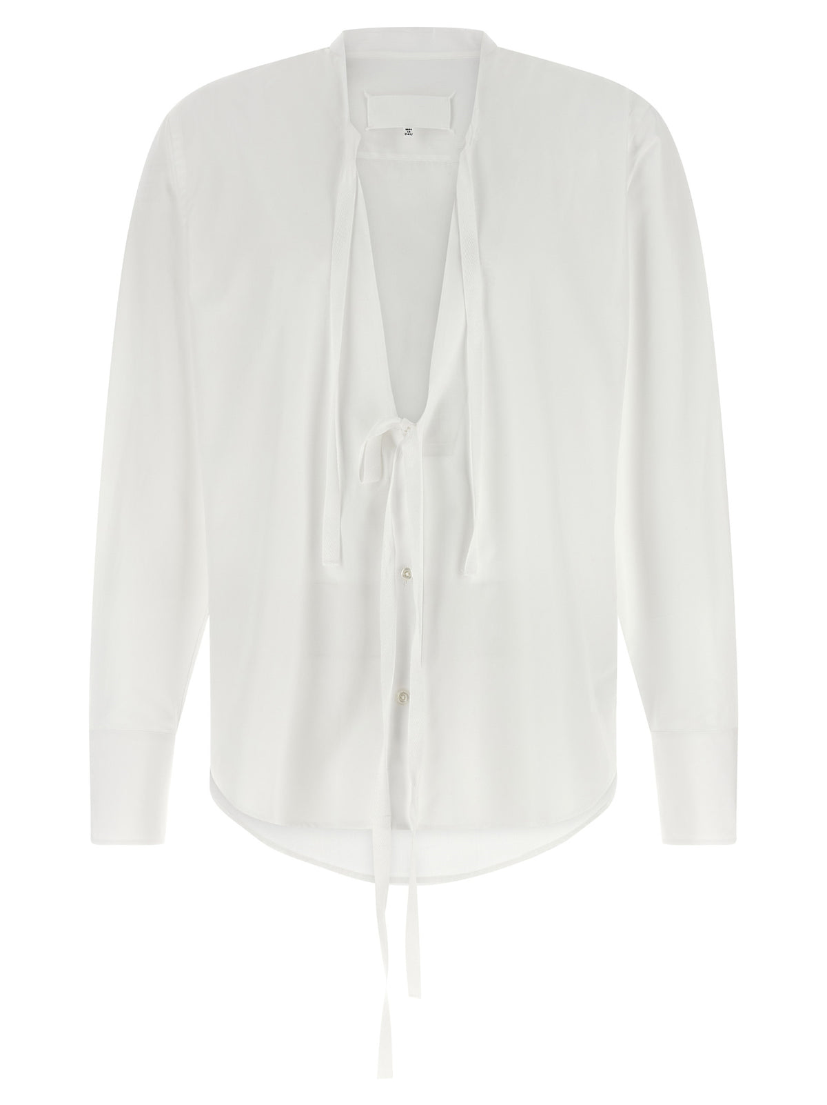 Shirt by Maison Margiela for men in cotton pearl, white & signature presents a discerning silhouette, showcasing a sophisticated v-neck neckline and long-sleeve for a truly discerning finish.