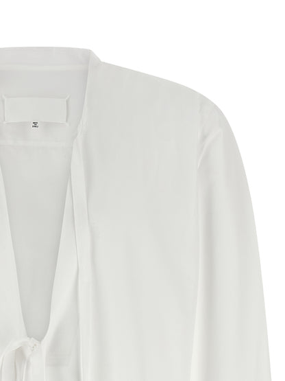 Shirt by Maison Margiela for men in cotton pearl, white & signature features an polished silhouette, showcasing a sophisticated v-neck neckline and detail for a truly polished finish.