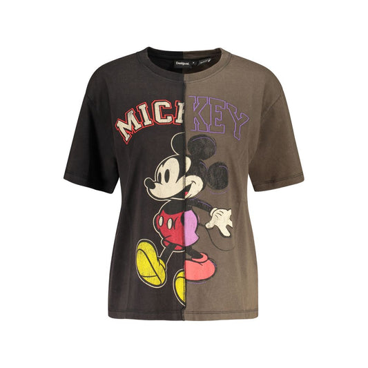 T-Shirt by Desigual for women in cotton black, signature & print showcases a dramatic silhouette, elegantly detailed with a dramatic crew neckline and for a truly dramatic finish.