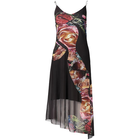 Dress by Desigual for women in stretch polyester black & patterned presents a sinuous silhouette, showcasing a sophisticated v-neck crew neckline and sleeveless; long-sleeve detailed with a sinuous long for a refined finish.