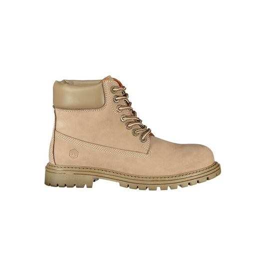 Lace-Up Ankle Boots by Lumberjack for women in polyurethane nylon leather beige & gray features an avant-garde The Blend Women's Polyurethane Nylon Leather Lace-Up Ankle Boots silhouette, defined by a sophisticated and a avant-garde .