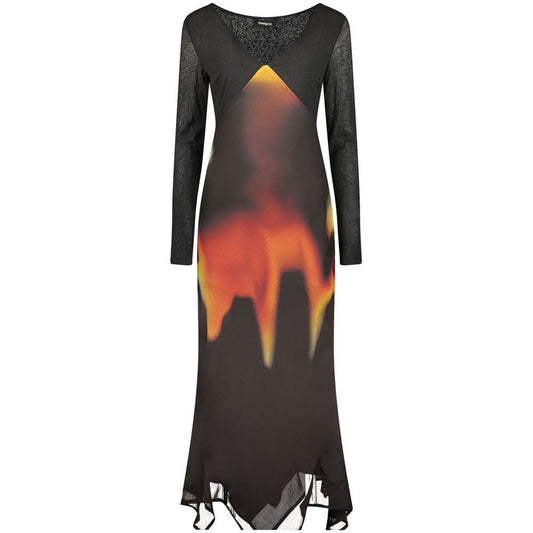 Dress by Desigual for women in polyester black & patterned features an magnificent silhouette, artfully detailed with a magnificent v-neck neckline and long-sleeve that flows into an magnificent long.