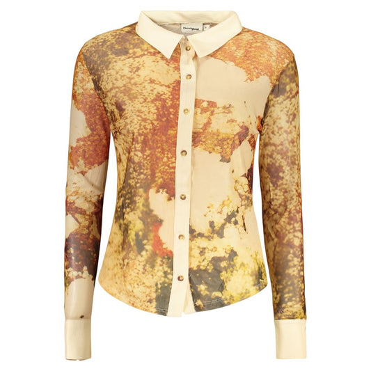 Shirt by Desigual for women in stretch polyester beige & patterned showcases a sublime silhouette, artfully detailed with a sublime and for a sophisticated, sublime finish.