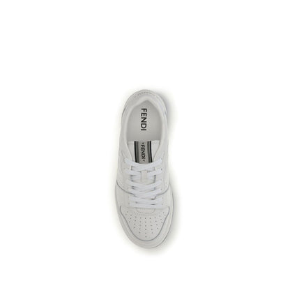 Fendi White Calf Leather Bos Taurus Athletic Sneakers