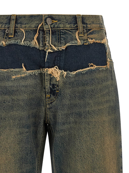 Jeans by Maison Margiela for women in denim cotton blue, white & signature features a refined silhouette with a refined straight-leg, defined by a and a refined long for a refined finish.