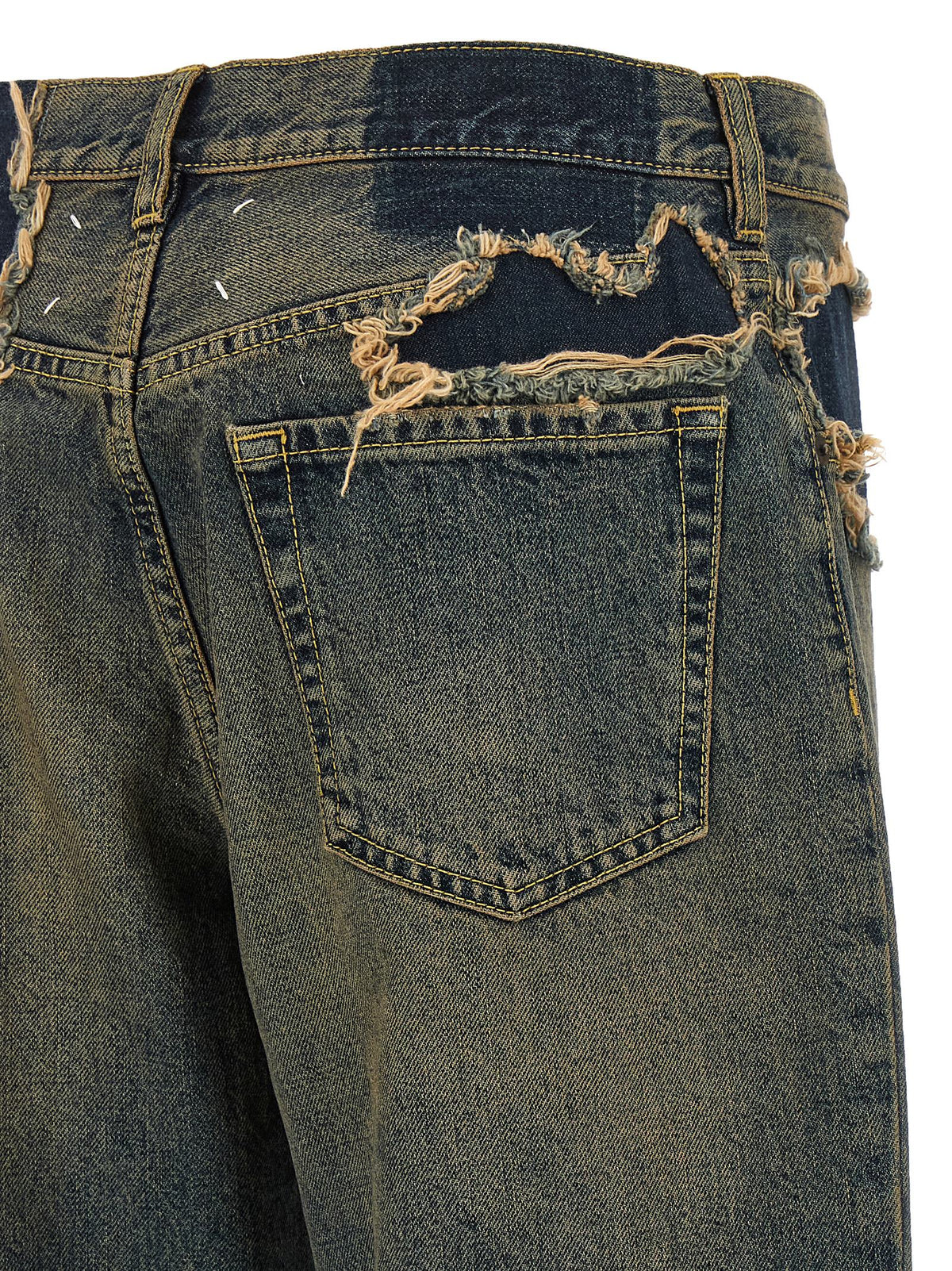 Jeans by Maison Margiela for women in denim cotton blue, white & signature features an sartorial straight-leg and long with a cut for a sartorial finish.