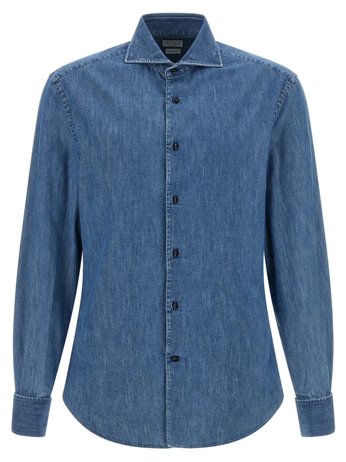 Shirt by Brunello Cucinelli for men in denim cotton navy showcases a sleek silhouette, elegantly detailed with a sleek and for a sleek finish.